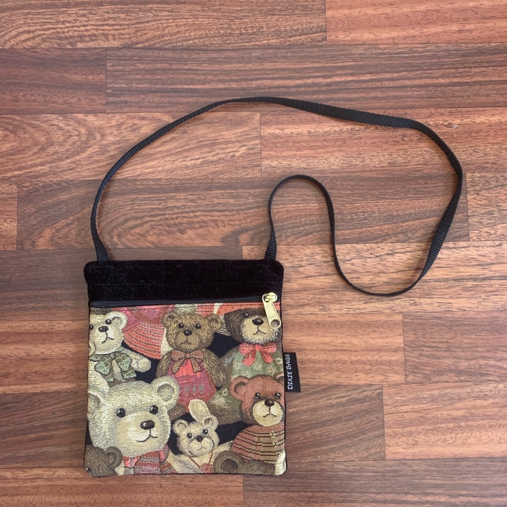 Dixie Bags Teddy Bear Fabric Crossbody or Shoulder Bag Small 7”x7.5”